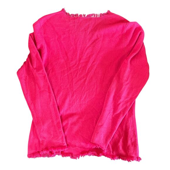 Magaschoni Pink Cashmere Sweater V-Neck Pullover Size Medium Fringe Trim Career - Picture 4 of 4